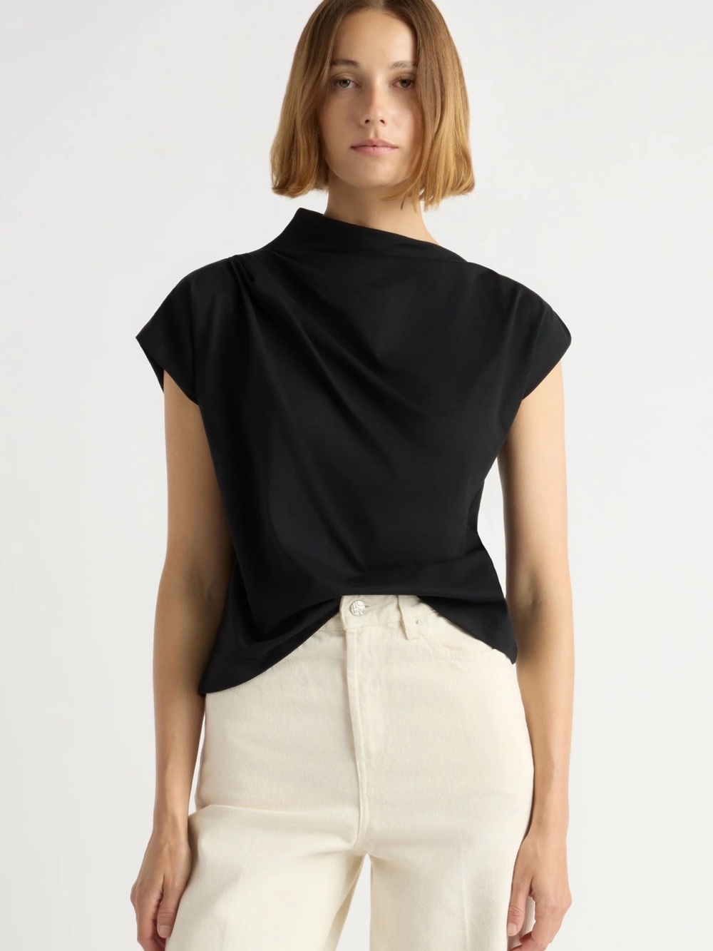 Modern Citizen Black Short-Sleeve Draped Neck Tee